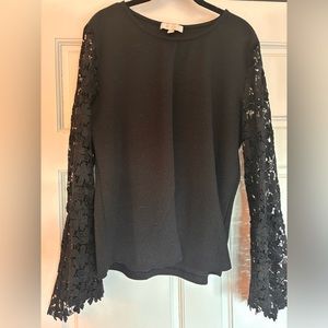 Anthropologie black longsleeve top with lace sleeves